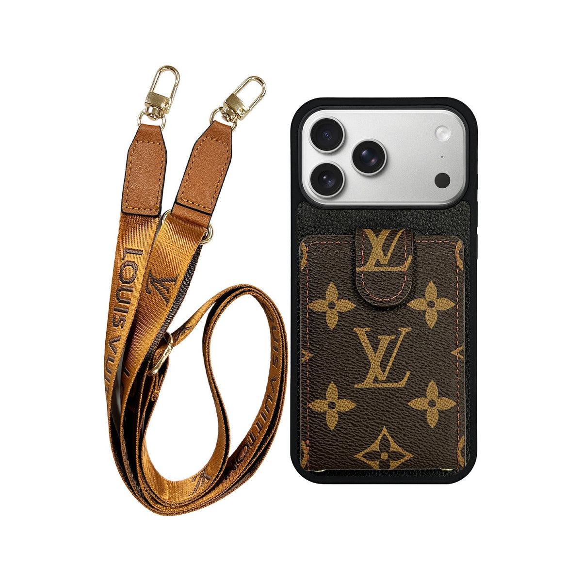 LV BLACK AND BROWN MONOGRAM CARDHOLDER FULLY COVERED LANYARD - foto 1