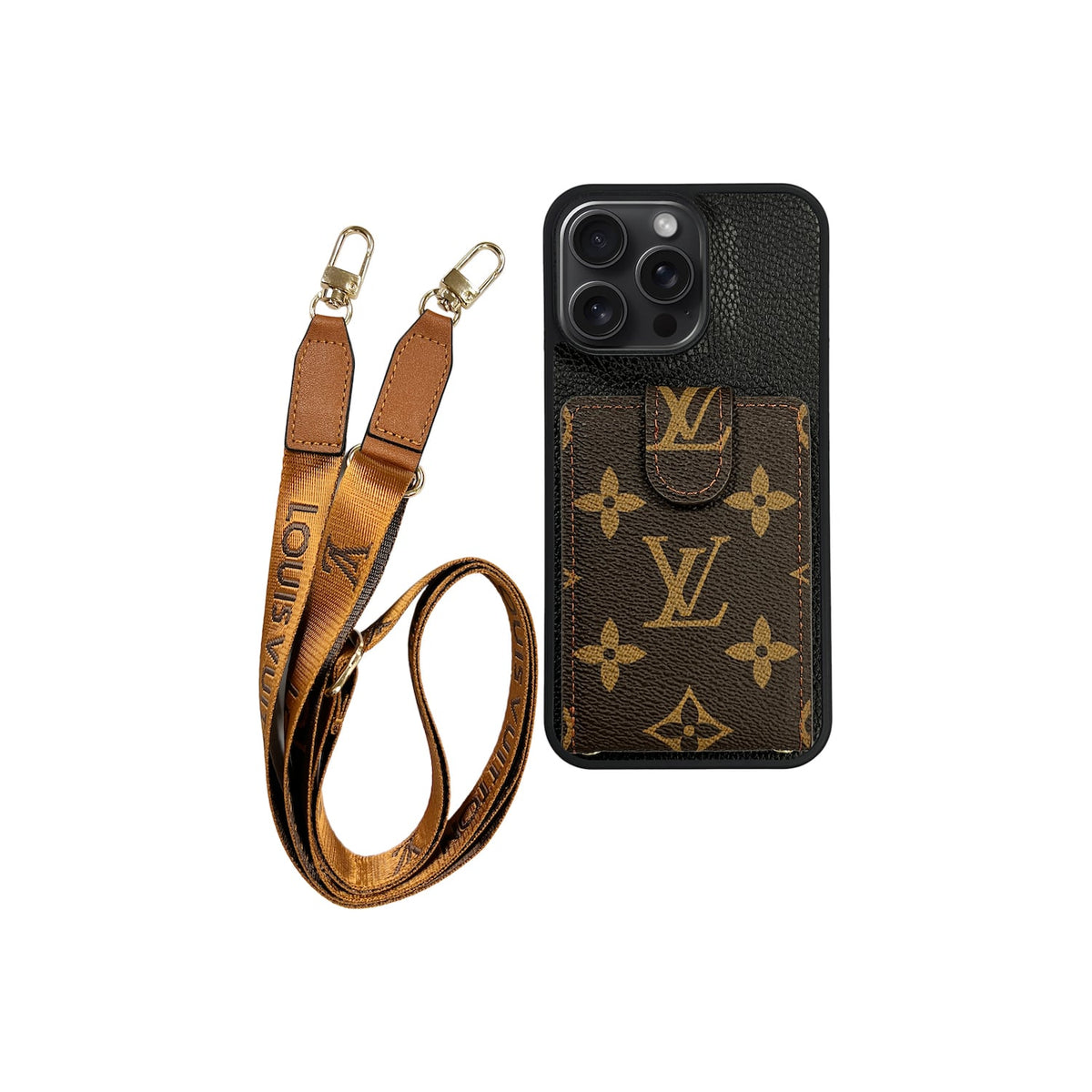 LV BLACK AND BROWN MONOGRAM CARDHOLDER FULLY COVERED LANYARD - foto 2